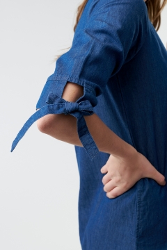womens denim 3/4 tie sleeve modest dress